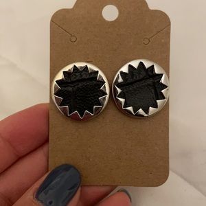 Silver and black leather House of Harlow earrings
